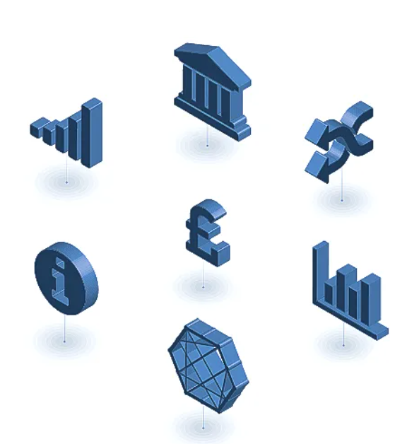 Blue financial symbols representing funding, banking, business growth and financial connections